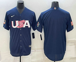 Men%27s USA Baseball Blank 2023 Navy World Baseball Classic Stitched Jersey